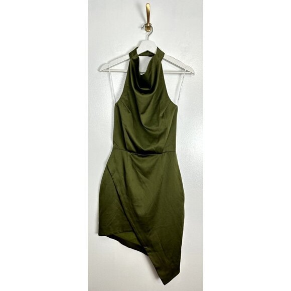 ELLIATT Camo Asymmetric Satin Cocktail Dress in Khaki Size X-Small - Picture 5 of 16